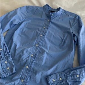 Blue J Crew ruffle button down